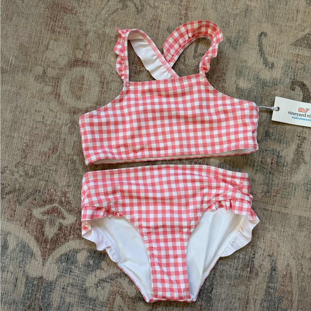 Vineyard Vines Kids Pink Gingham Swim Set